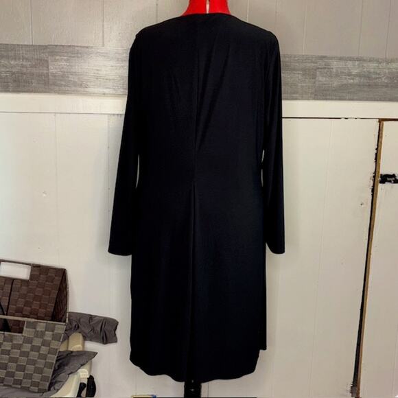 CHAPS Black Faux Wrap Midi Knit Dress with "Leather" sides - Picture 2 of 12